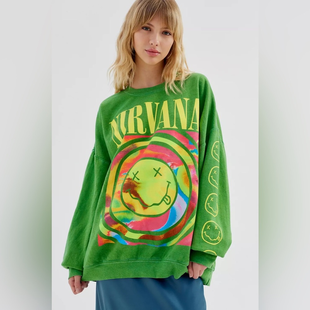 Urban Outfitters Nirvana Smile Overdyed Crew Neck Sweatshirt